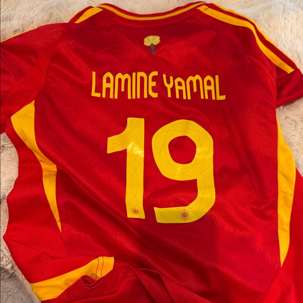 Red and Yellow Lamine Yamar Soccer Jersey Kit